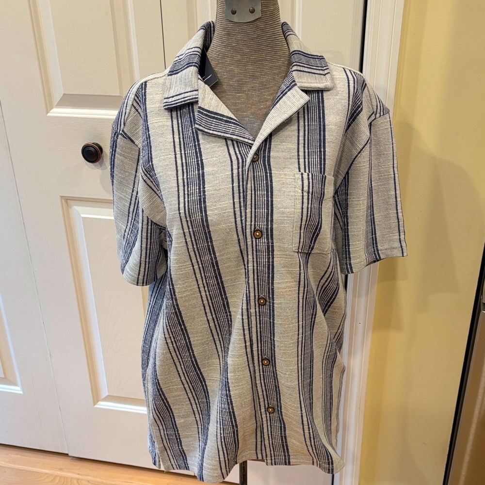 Ben Sherman China Blue Striped Short Sleeve Button-Up Shirt